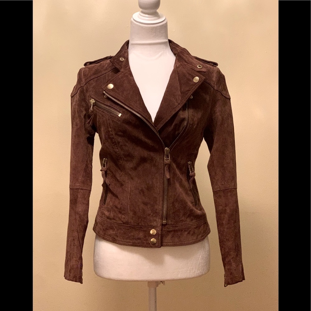 MNG brown suede Moto jacket
